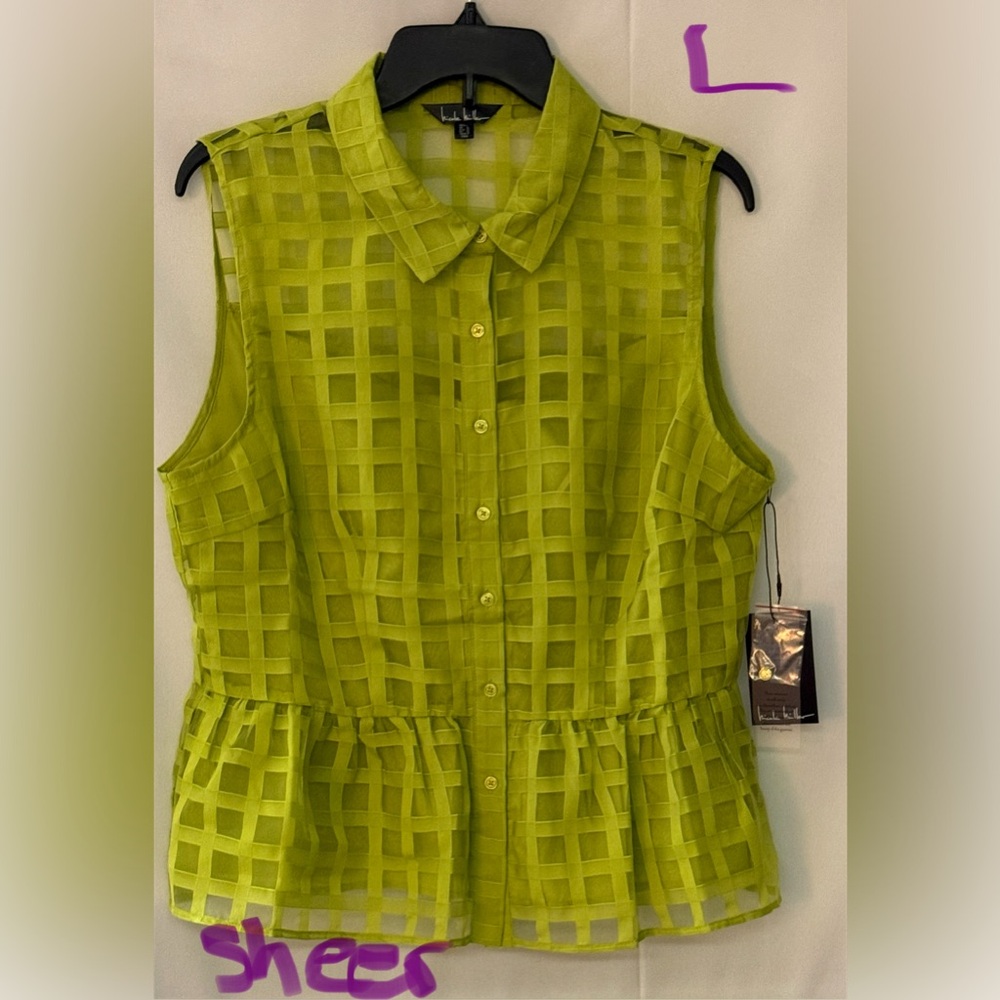 Nicole Miller Sheer Lime Sleeveless Blouse - Picture 1 of 2